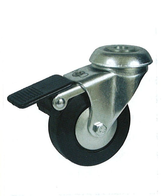 Rueda de goma 42 mm, con freno, giratoria con soporte para tornillo AFO