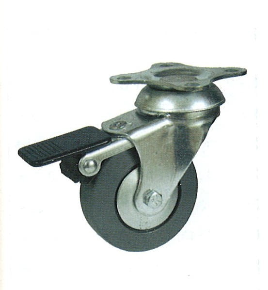 Rueda de goma 80 mm, con freno y platina base de sujeción AFO