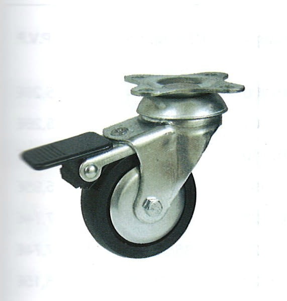 Rueda de polipropileno 80 mm, con freno y platina base de sujeción AFO