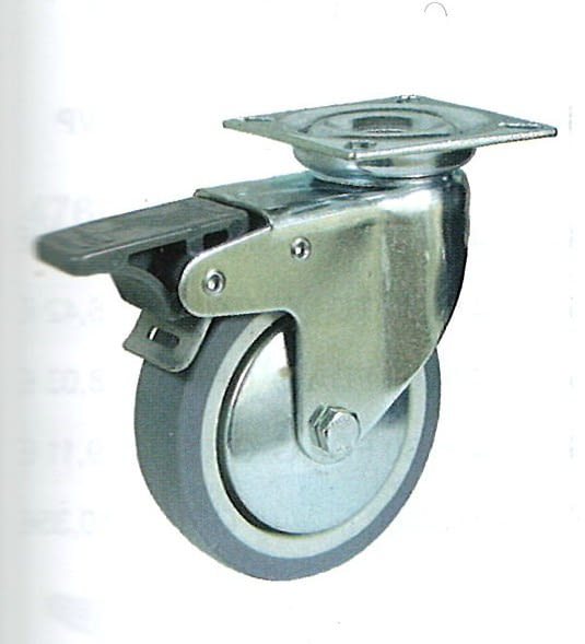 Rueda de goma gris termoplástica 80 mm, con freno y platina AFO