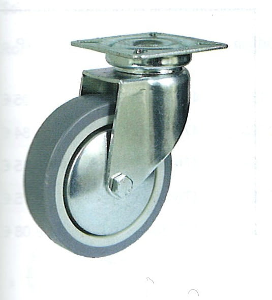 Rueda de goma gris termoplástica 50 mm con platina base de sujeción AFO