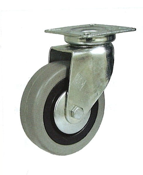 Rueda con aro de goma gris 80 mm con platina base de sujeción AFO