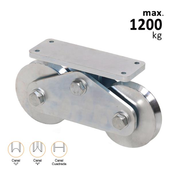 CARRO DOBLE POLEAS ø120MM 1200KG CANAL U20MM PUERTAS CORREDERAS PESADAS *OFERTA*