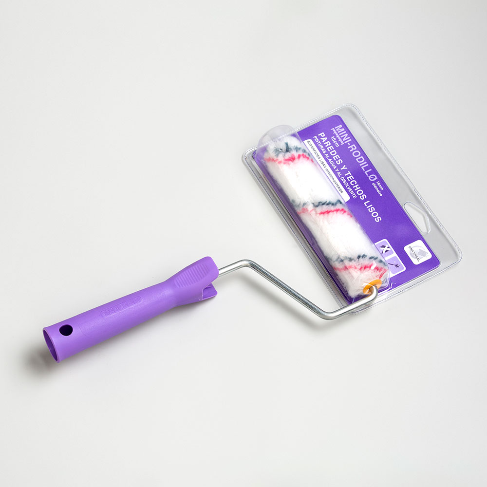 Mini Rodillo Poliedamida Rayas 11 Cm + Varilla Paredes Y Techos Liso