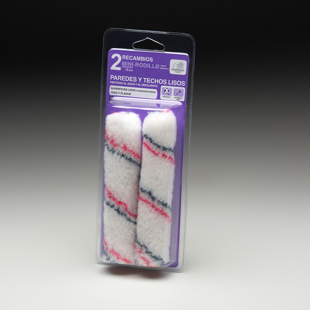 2 Recambios Mini Rodillo Paredes Y Techos 15Cm Pol. Rayas