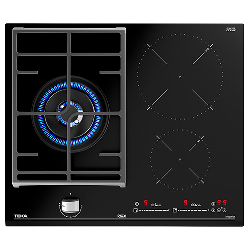 Placas de inducción - TEKA Encimera Hybrid Inducción + Gas JZC 63312 ABN 3 Zonas Cristal Negro