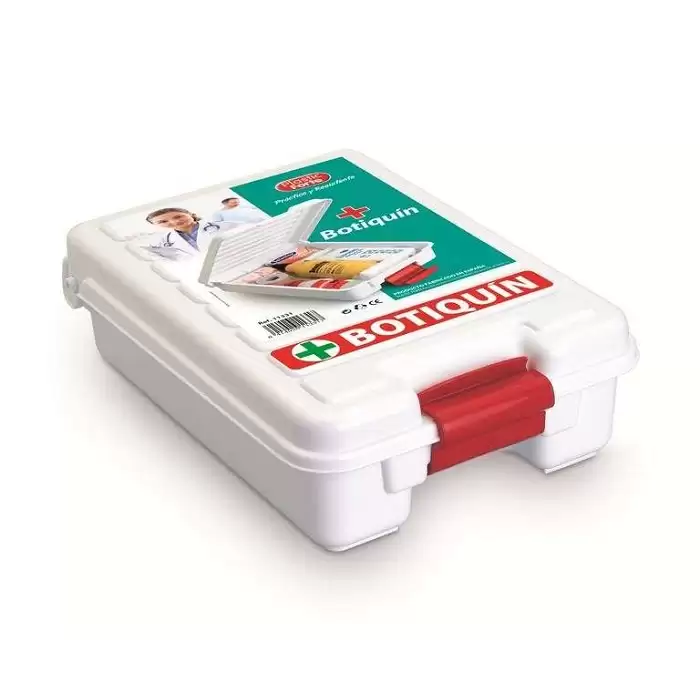 Caja Botiquín Primeros Auxilios Portátil Con Tapa Y Asa  Blanco