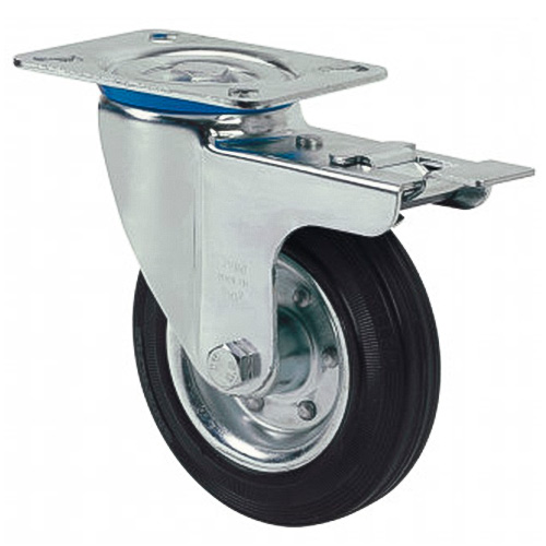 Ruedas - Rueda Goma Negra Serie ZV-BS 2-2309 80 Kg 80 mm Pletina y Freno