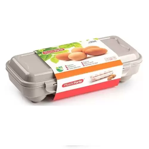 Huevera De Plastico Para 10 Huevos Con Tapa Beige
