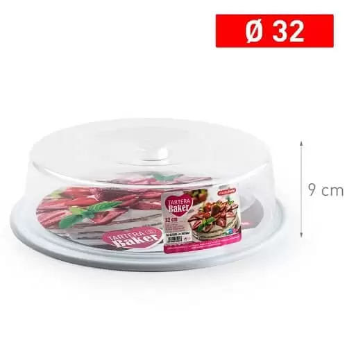 Bandeja Pasteles Tartera Plastico 9 Cm Altura Y Diametro 32 Cm Blanco