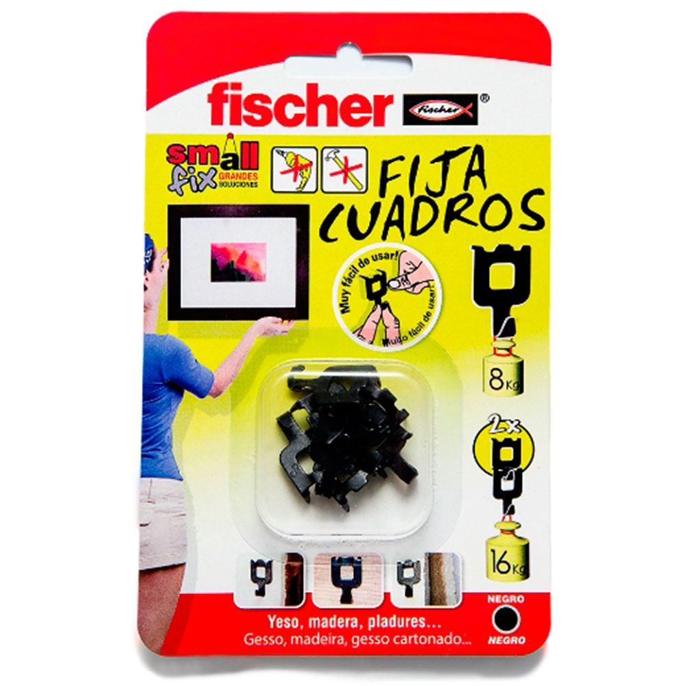Fija Cuadros Max 16Kg (8U.) Negro Para Yeso Madera Pladur