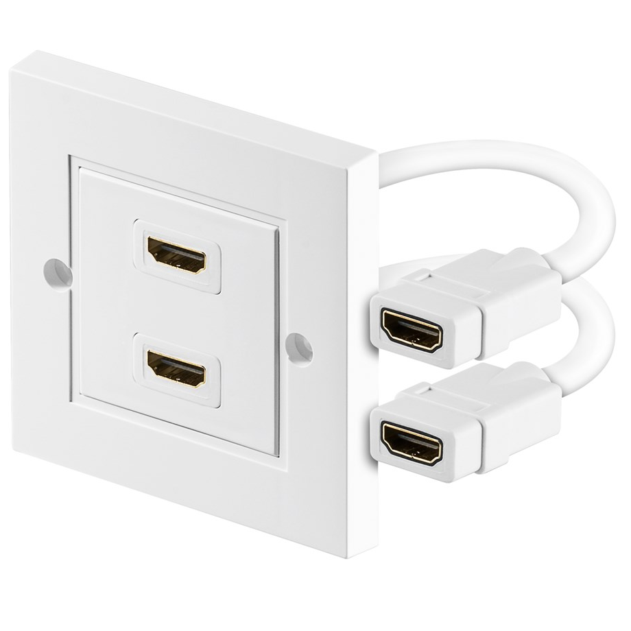 Placa Pared Doble Toma HDMI  Blanco