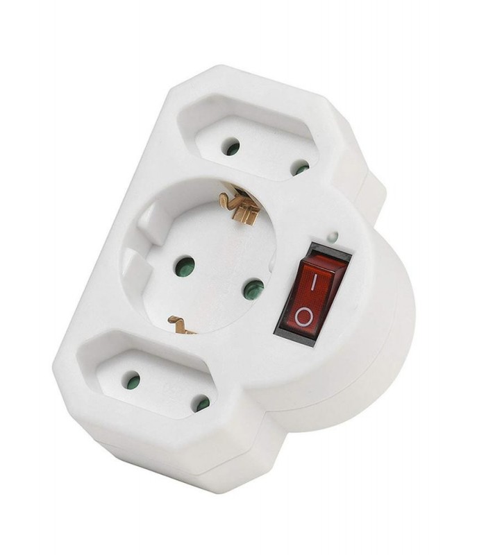 Adaptador  Enchufe Europeo, 3 enchufes, con interruptor 27369