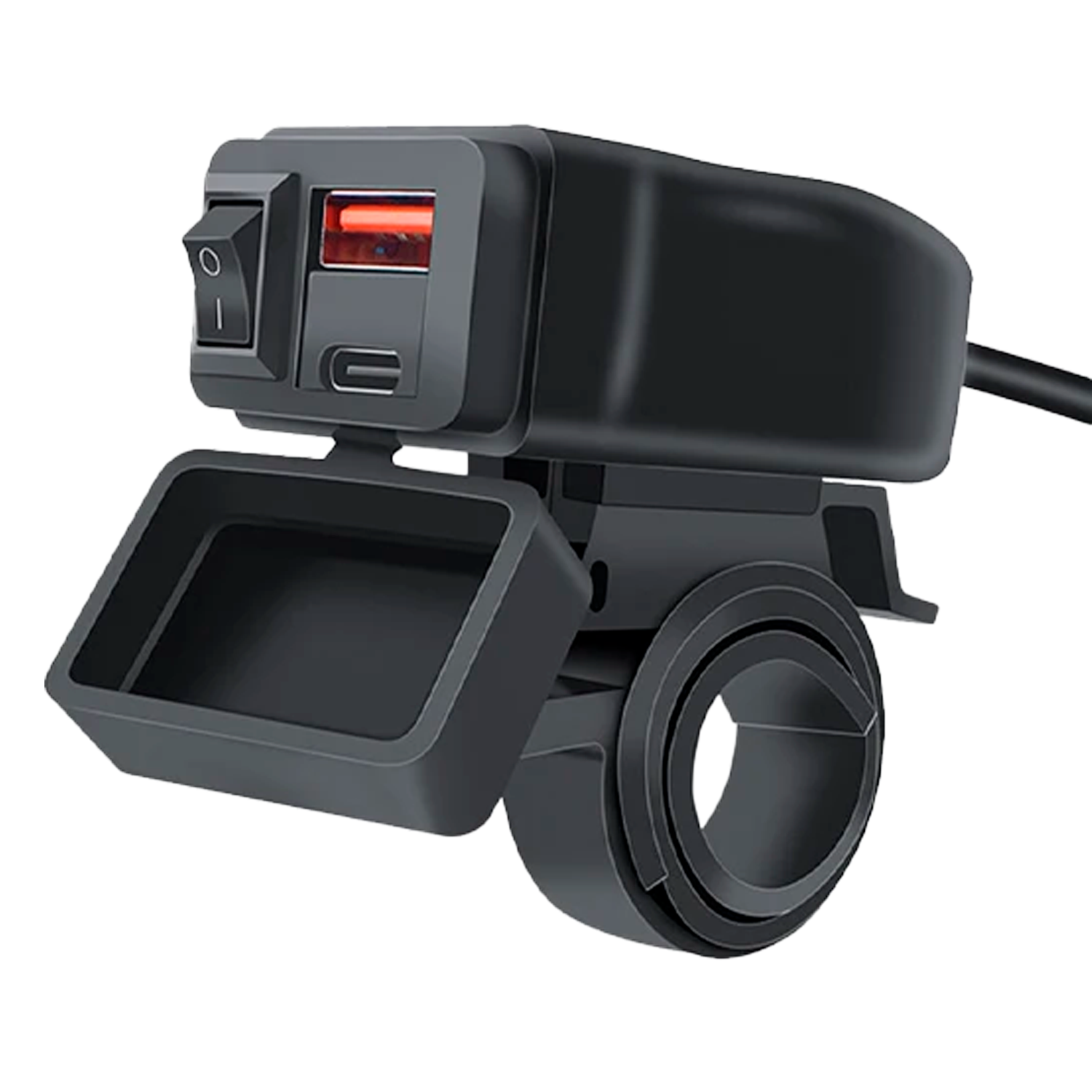 Adaptador Universal Para Toma Impermeable Para Manillar Con Carga Rápida USB+Type-C Para Moto  Negro