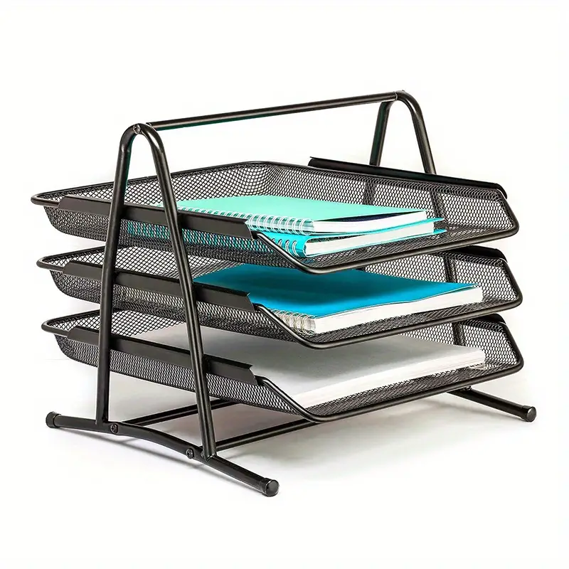 Bandeja Escritorio Organizador Documentos Metal 3 Niveles Negro