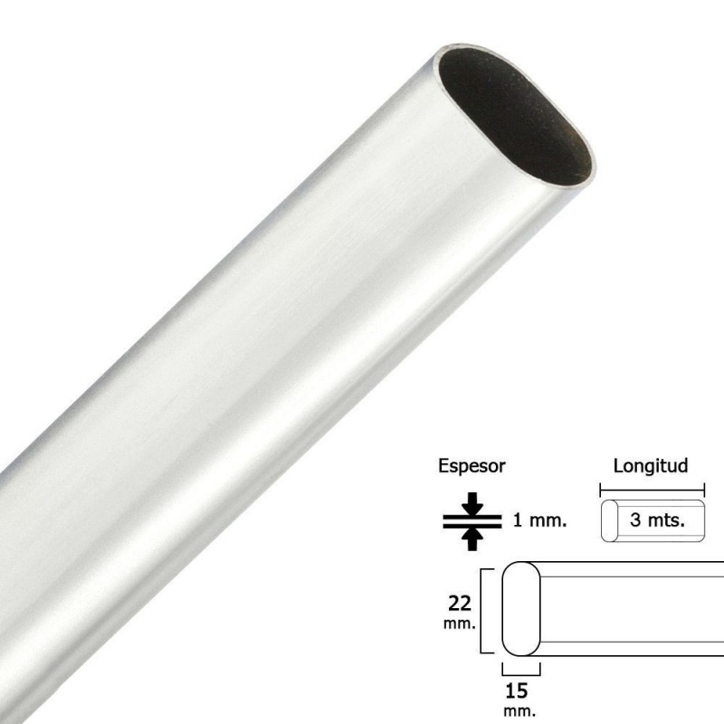 Barra Armario Cromado Ovalado 15x22 mm. (Barra 3,0 metros)