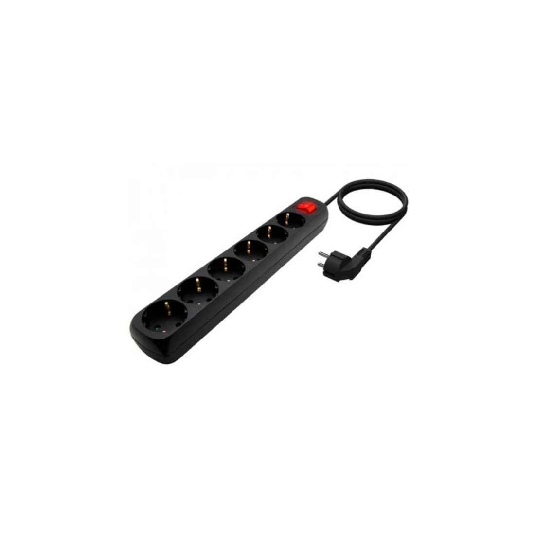 Base Múltiple 6 Tomas con Interruptor de color Negro y 1.4 metros de longitud regleta