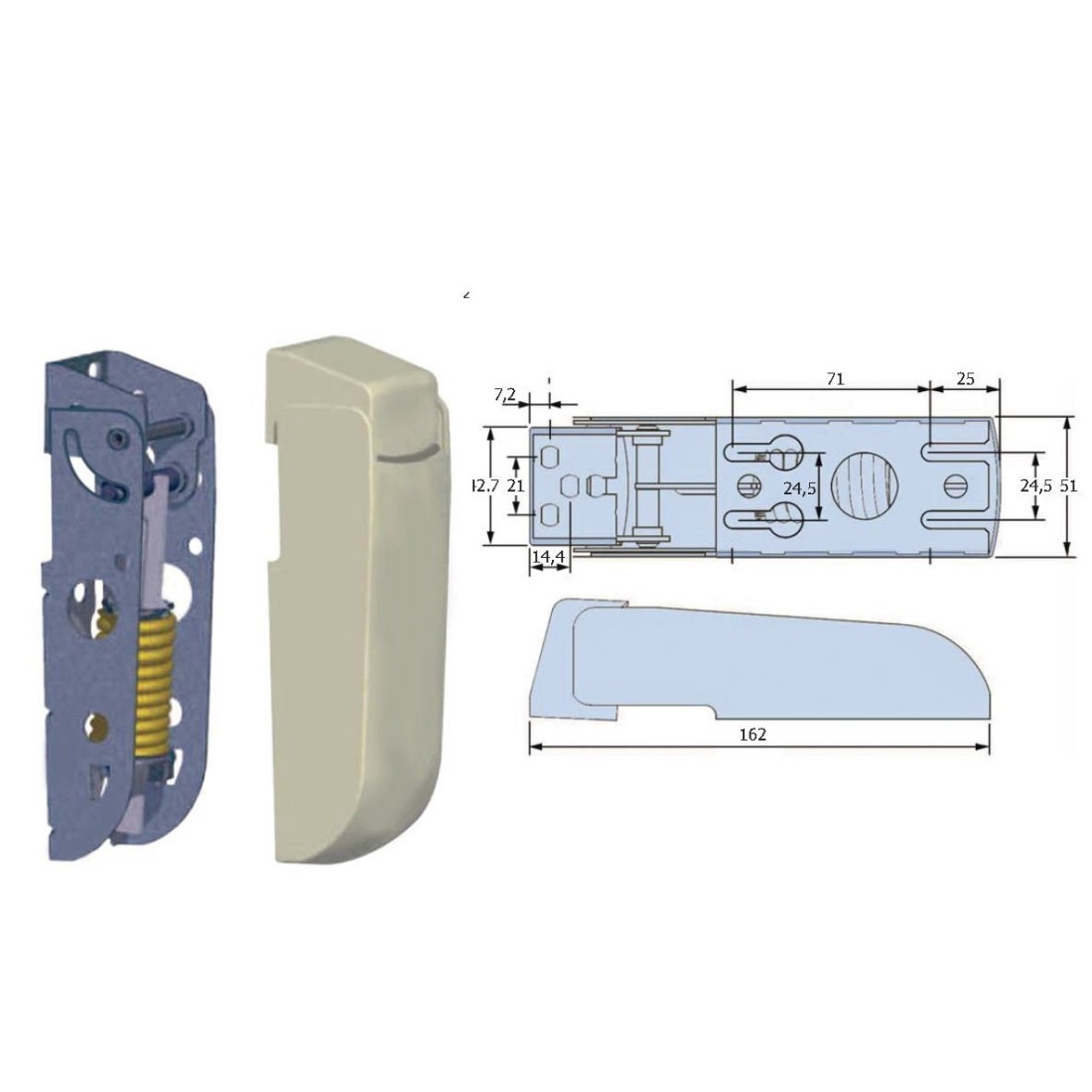 Bisagra para arcones frigoríficos con Embellecedores muelle 4mm largo 162mm