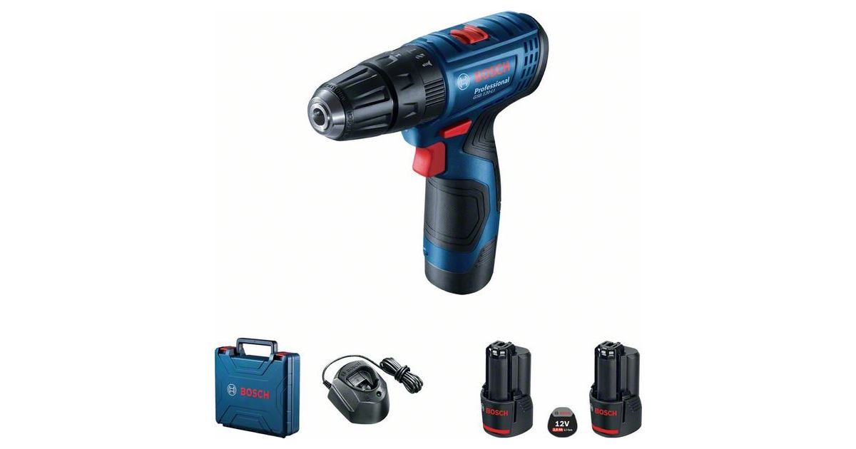 BOSCH Atornillador combinado inalámbrico GSB 120-LI Professional, 2x12V 2.0Ah 06019G8100
