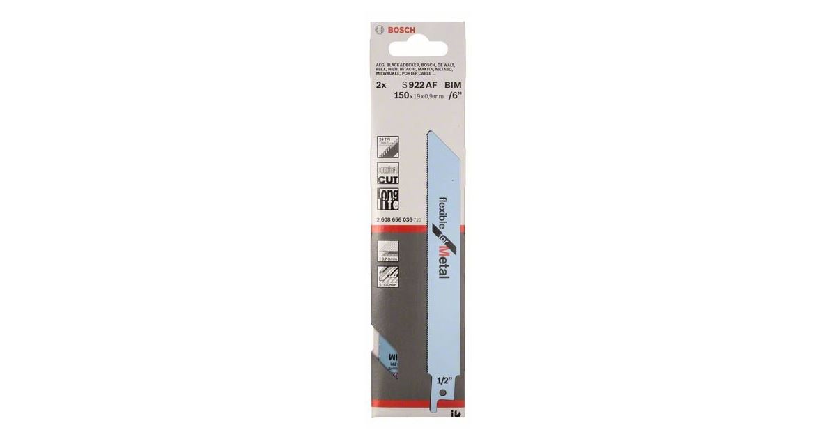BOSCH Hoja de sierra para sierra trasera S 922 AF Flexible para Metal (2 uds) 2608656036