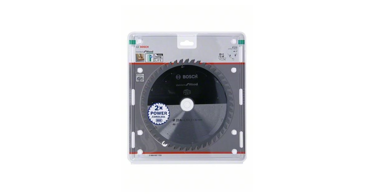 BOSCH Hoja de sierra para sierras inalámbricas; Estándar para Madera 216x30x1.7/1.2x48T 2608837723