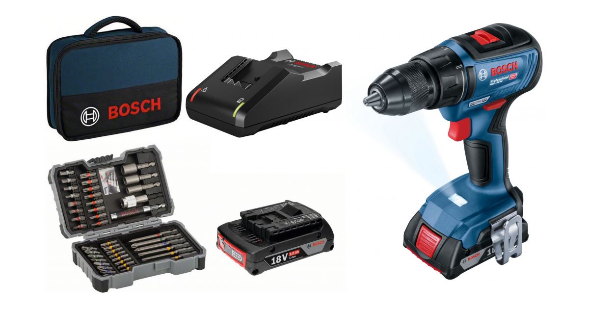 Bosch Taladro atornillador a batería GSR 18V-50 + 2x 2,0 Ah + GAL 18 V-20 + accesorios 06019H5004