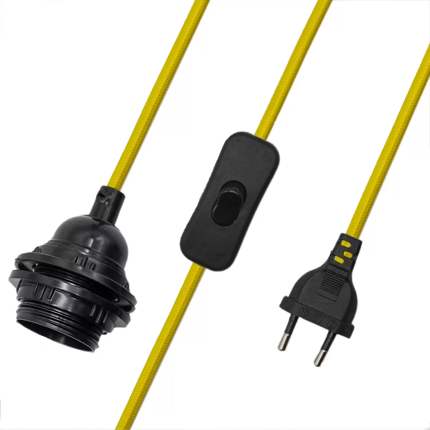 Cable Alimentacion Trenzado Portalampara E27 Con Interruptor 2 M Amarillo