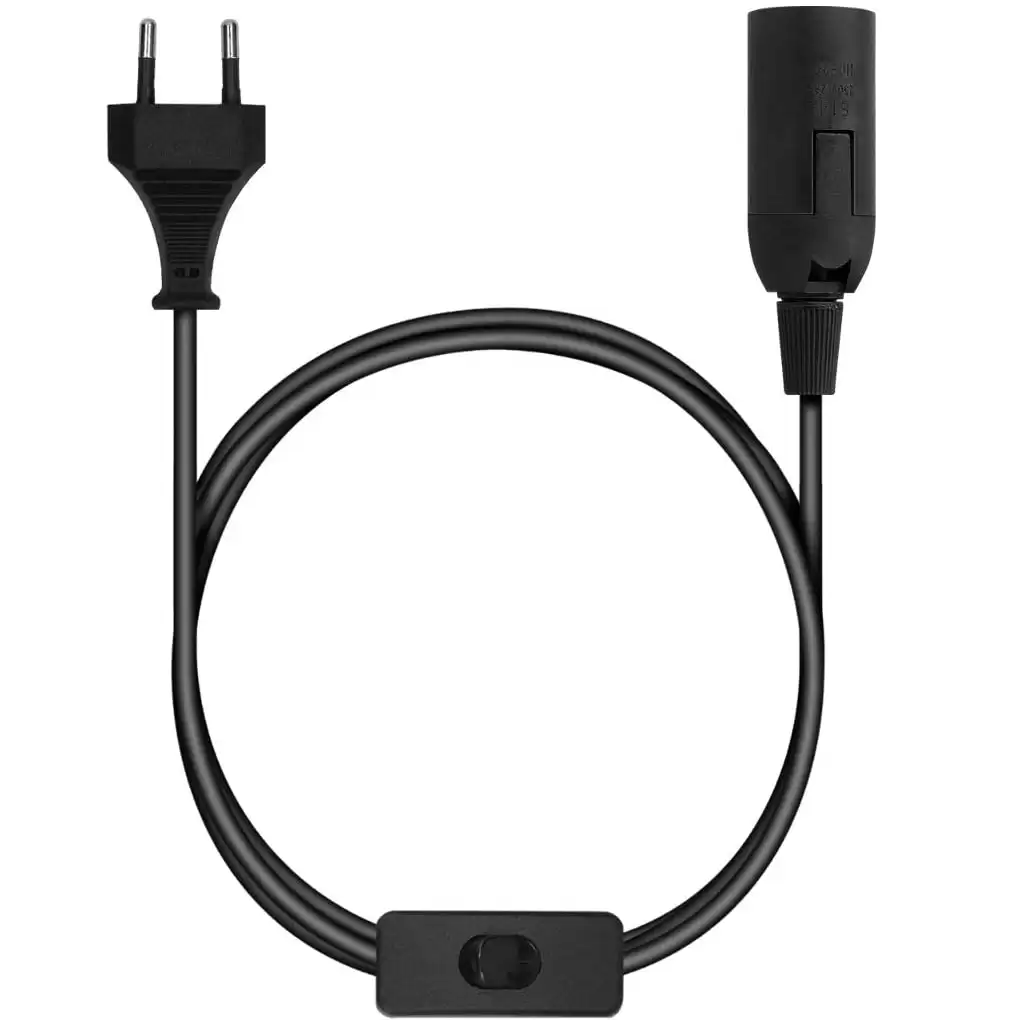 Cable De Alimentacion Portalamparas E14 Con Interruptor 2 M Negro