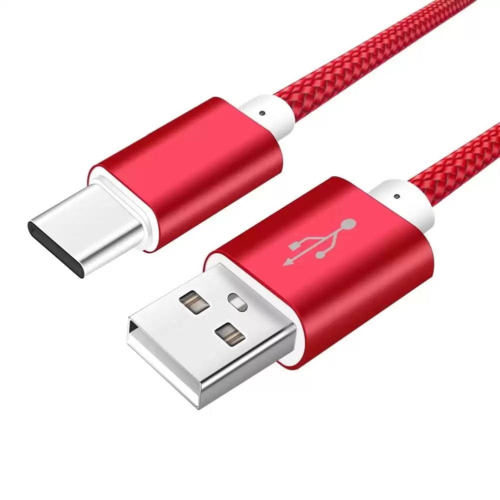 Cable USB C Carga Rápida Y Sincronización Nylon Trenzado 2 M Rojo 2A