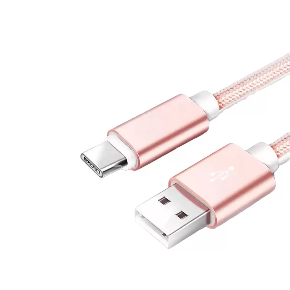 Cable USB C Carga Rápida Y Sincronización Nylon Trenzado 2 M Rosa 2A