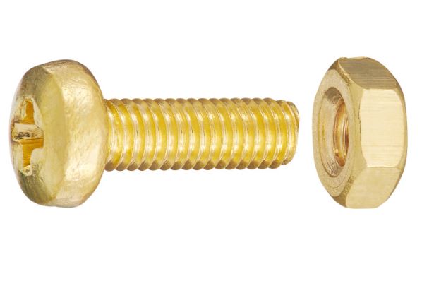 Tornillo Métrico con Tuerca Cabeza Redonda 3x10mm. Din 7985 Latón Ph Phillips (20u.)