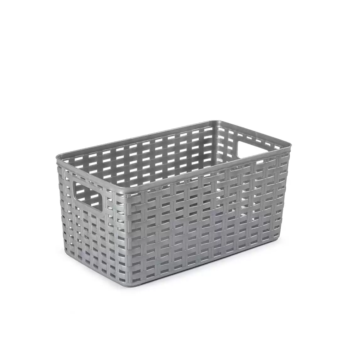 Cesta De Almacenamiento Organizador Rattan Mimbre 18 Litros Gris