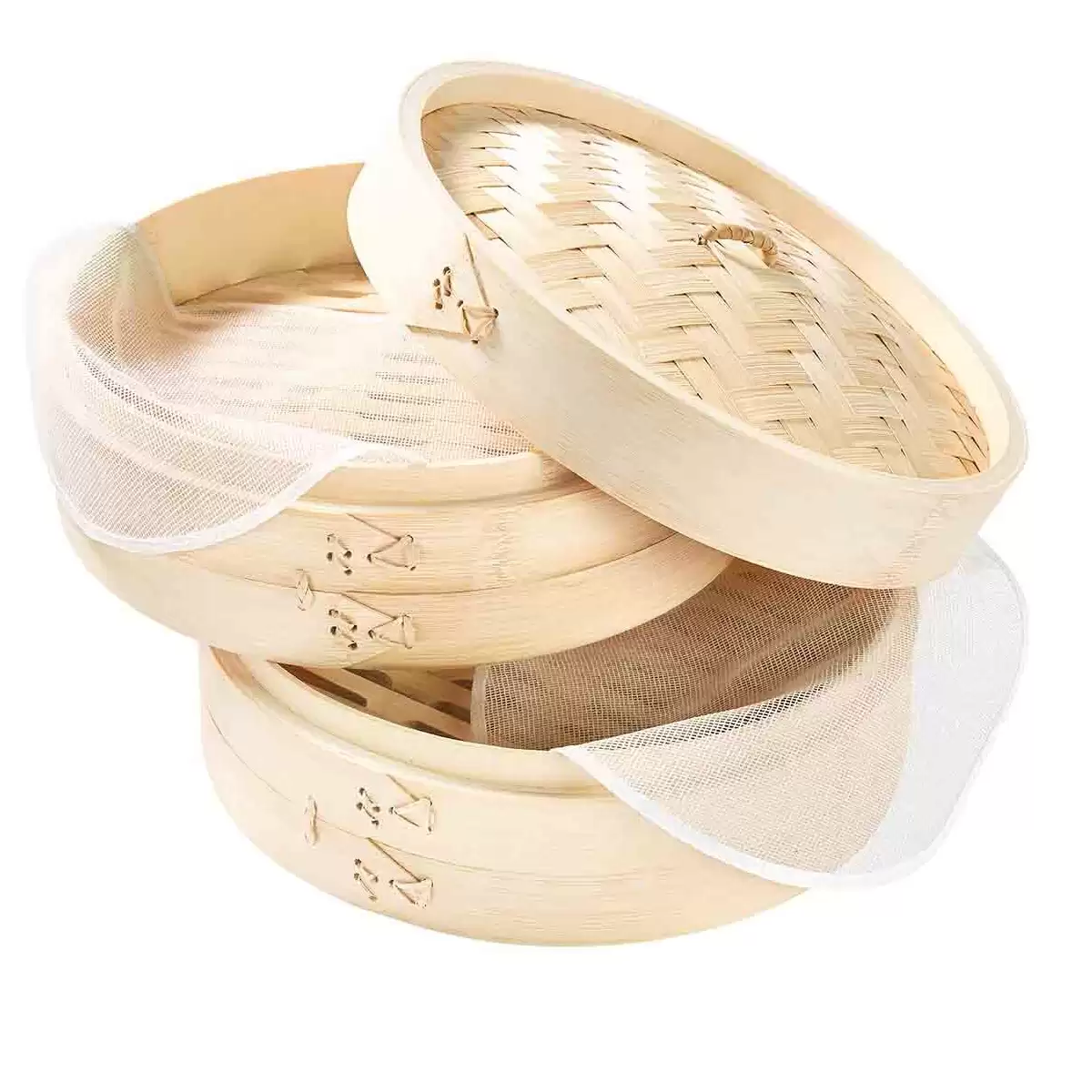 Cesta De Vapor Bambú Para Cocinar Asiático 2 Pisos 15 Cm