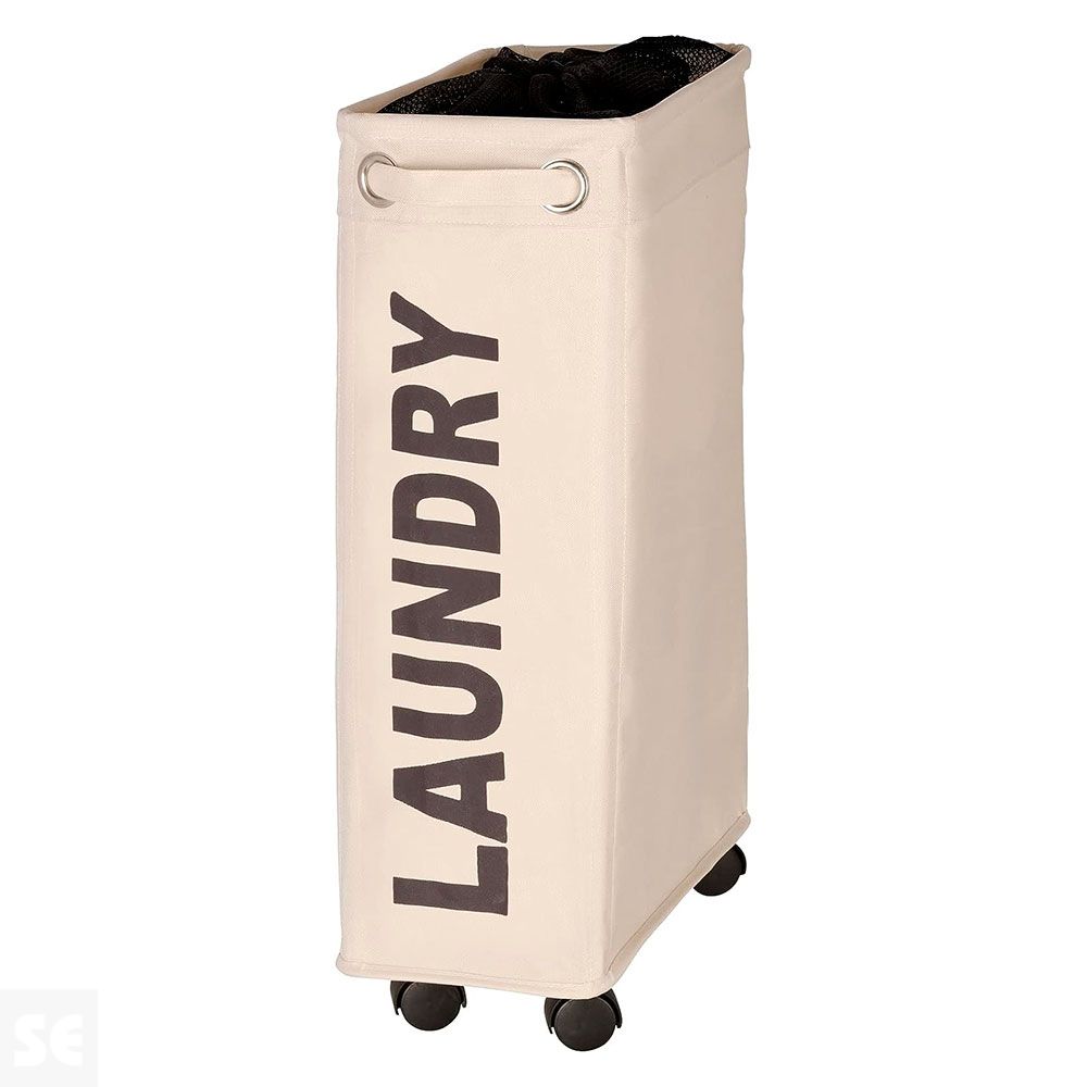Cesto para la Ropa Estrecho con Ruedas Beige / Negro - Corno Wenko