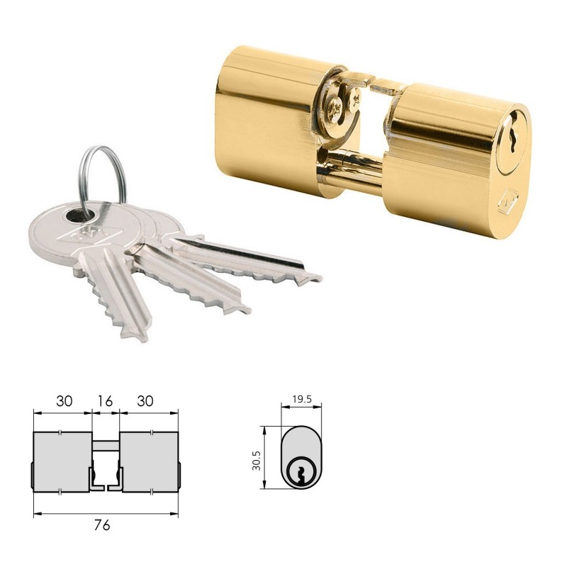 Cilindro CVL 5968 / 30x30 / Laton Pulido Ovalado Levas y Vastagos Cilindro Doble CVL