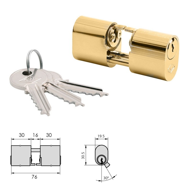 Cilindro CVL 5979 / 30x30 / Laton Pulido Ovalado Levas y Vastagos Cilindro doble CVL