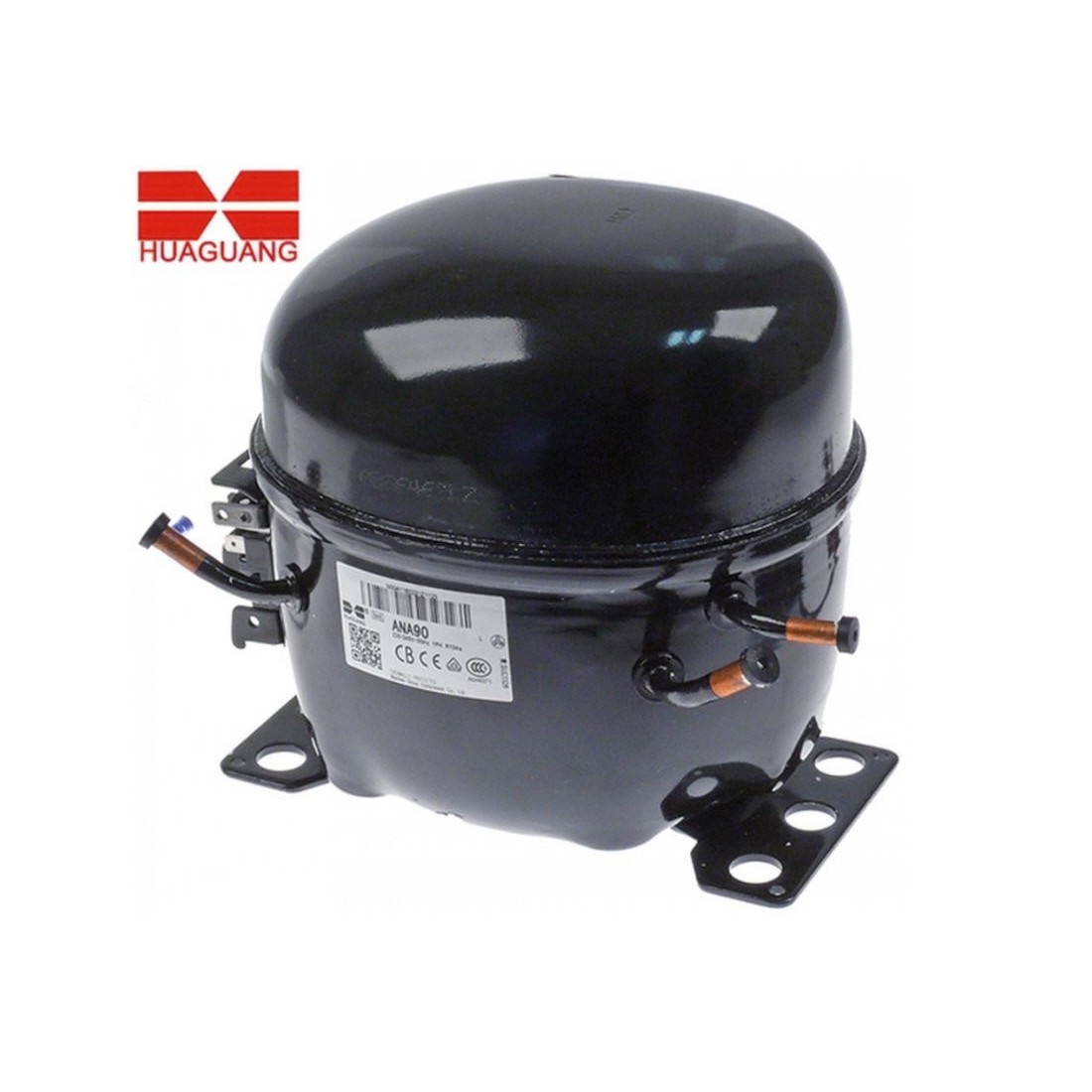 compresor HuaGuang refrigerante R134a tipo ANA90 220-240V 50Hz 10,5kg consumo 255W H 180mm