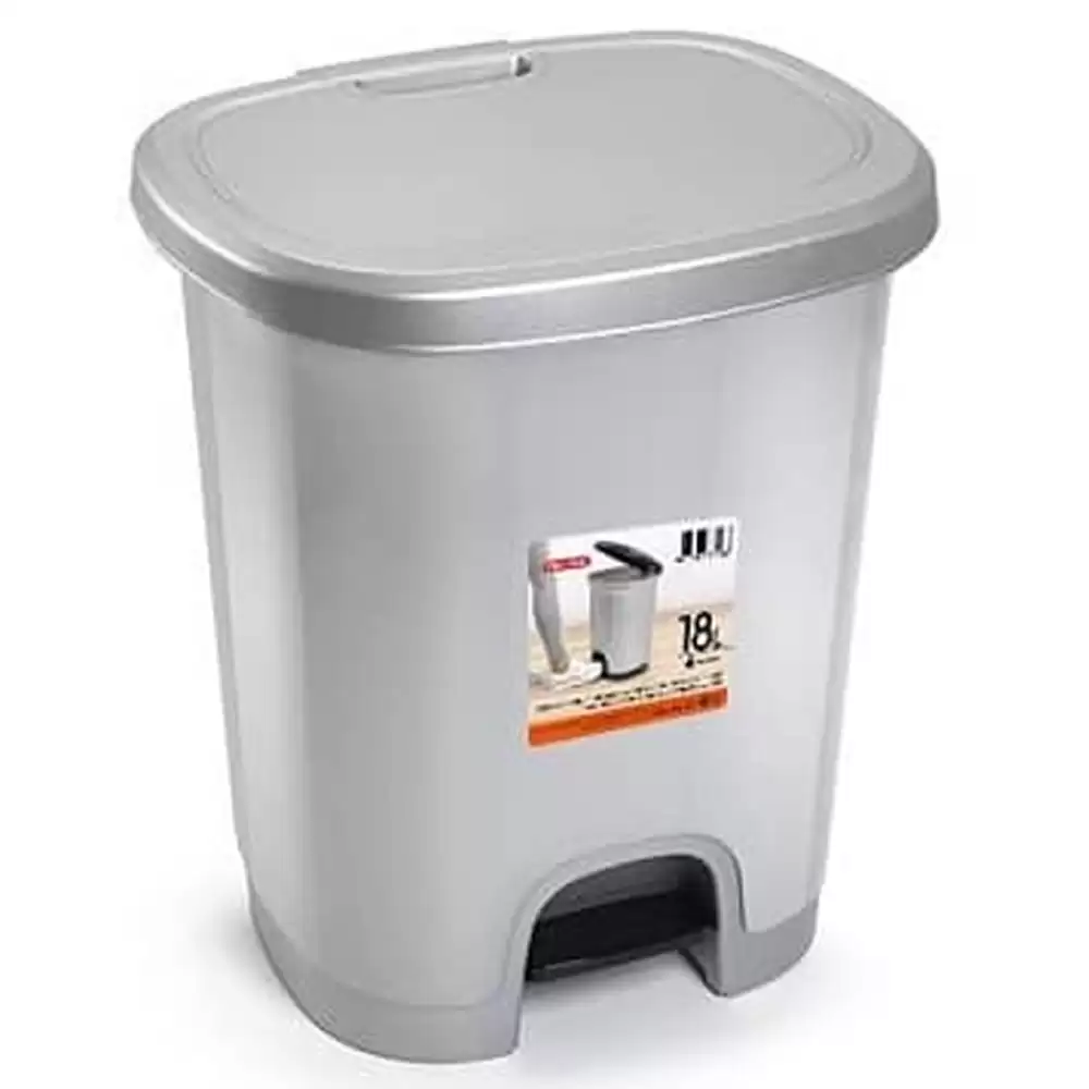Cubo Basura Plastico Apertura Pedal 18 Litros Gris