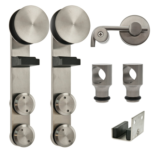 Herraje para cabinas sanitarias - Juego Puerta Corredera Cabina Fenólico Inox