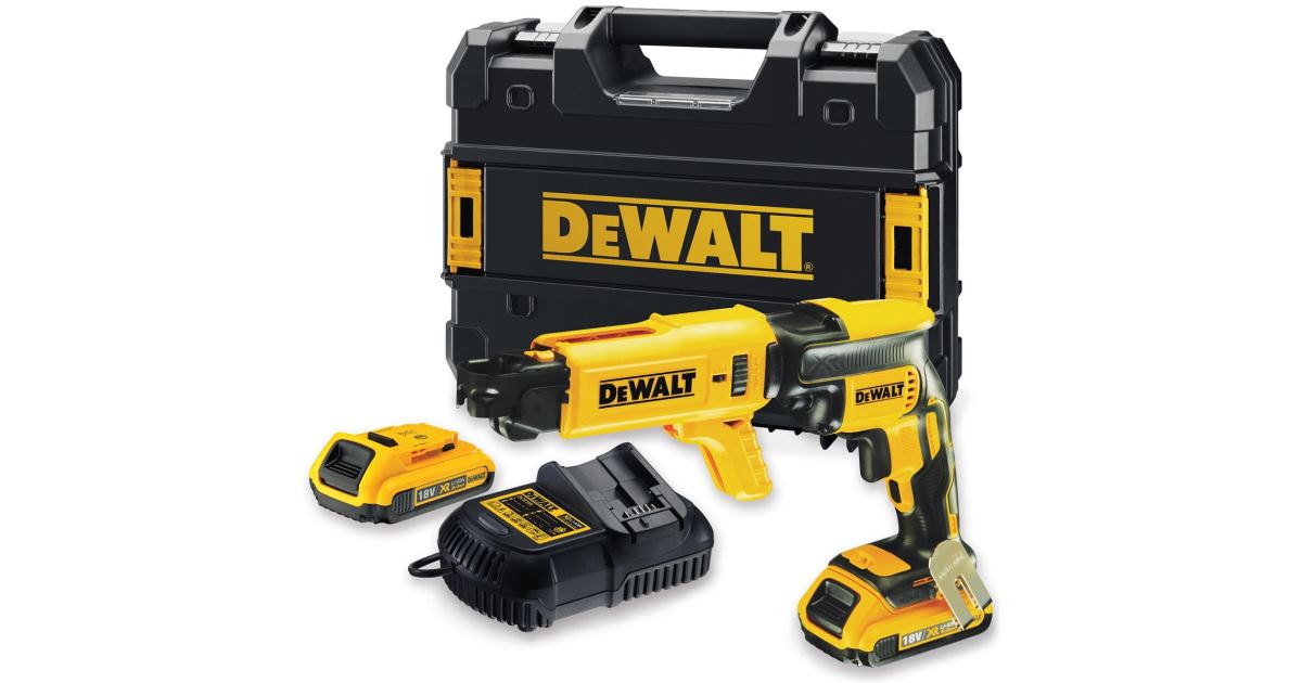 DeWALT Atornillador inalámbrico para placas de yeso, 18 V, 2 baterías de 2,0 Ah, cargador, maletín DCF620D2K