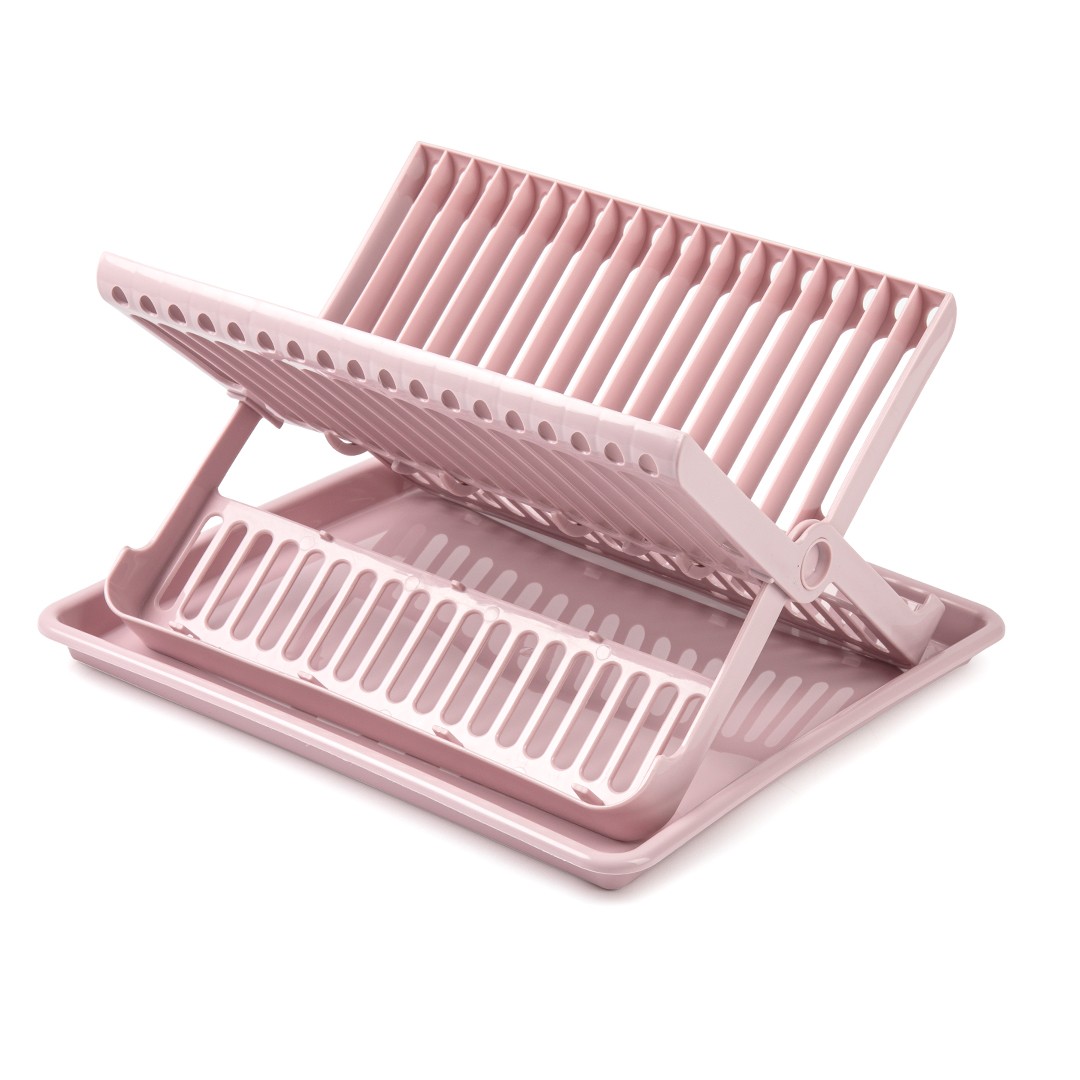 Escurreplato Plegable De Plastico Con Bandeja Rosa Claro