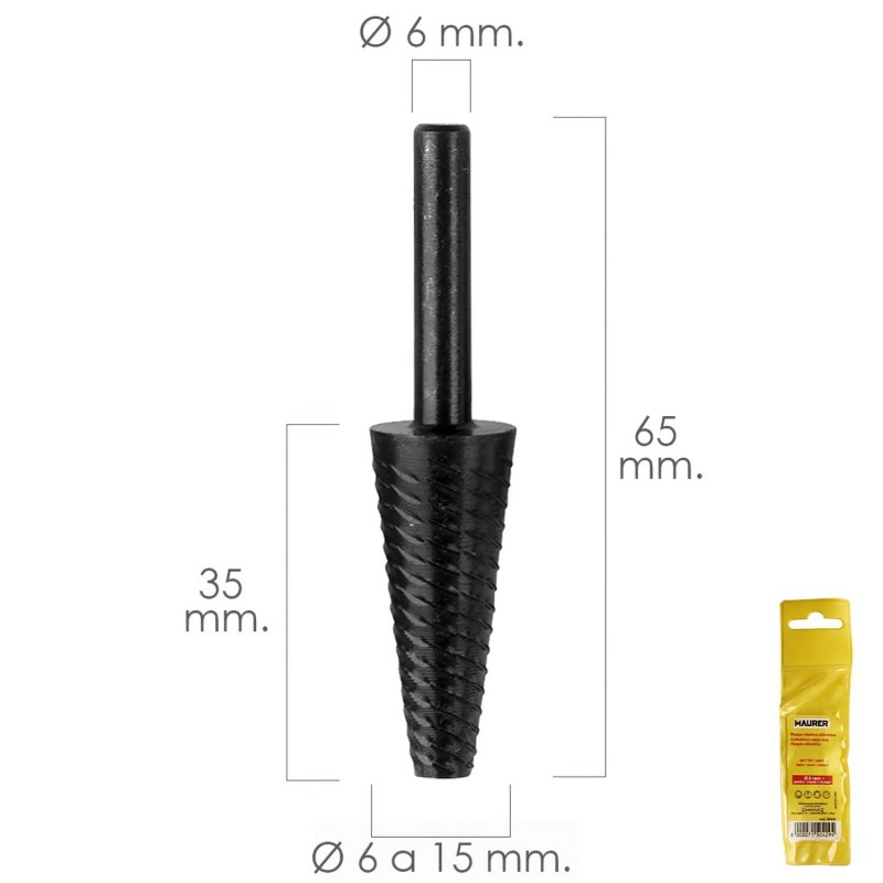 Fresa Rotativa Para Metal Conica Ø 6 a 15 mm. Para Taladro / Fresadora MAURER