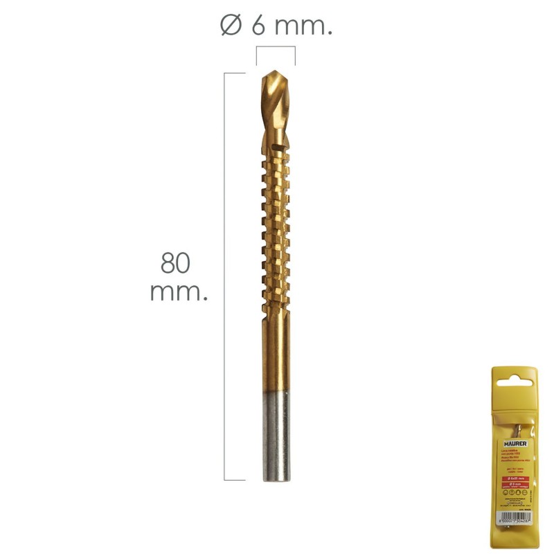 Fresa Rotativa Para Metales HSS   6 x 80 mm. Para Taladro / Fresadora