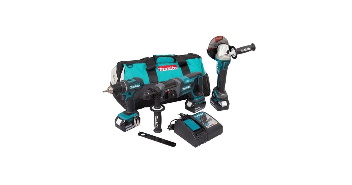 Juego de batería para máquina MAKITA Li-ion LXT 18V/amoladora DGA504 + martillo DHR241 + destornillador DDF482/DLX3078TX1