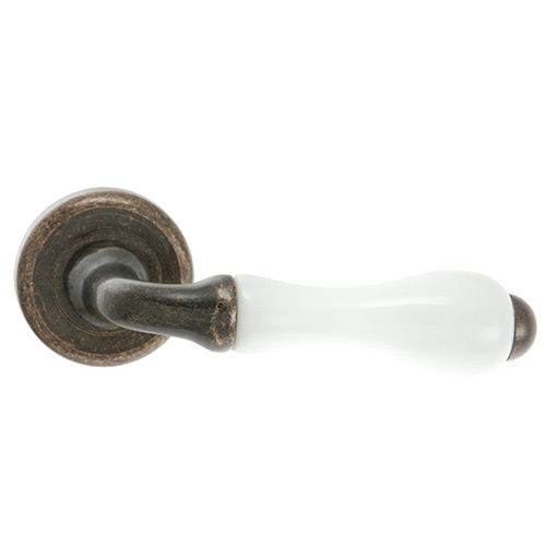 Manivelas con roseta - Juego Manivelas con Roseta K-T118 Bronce Rústico y Porcelana Blanca