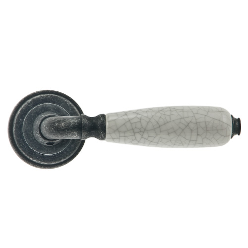 Manivelas con roseta - Juego Manivelas con Roseta Craquelé Blanco Plata Vieja