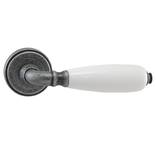 Manivelas con roseta - Juego Manivelas con Roseta Porcelana Blanca y Plata Vieja