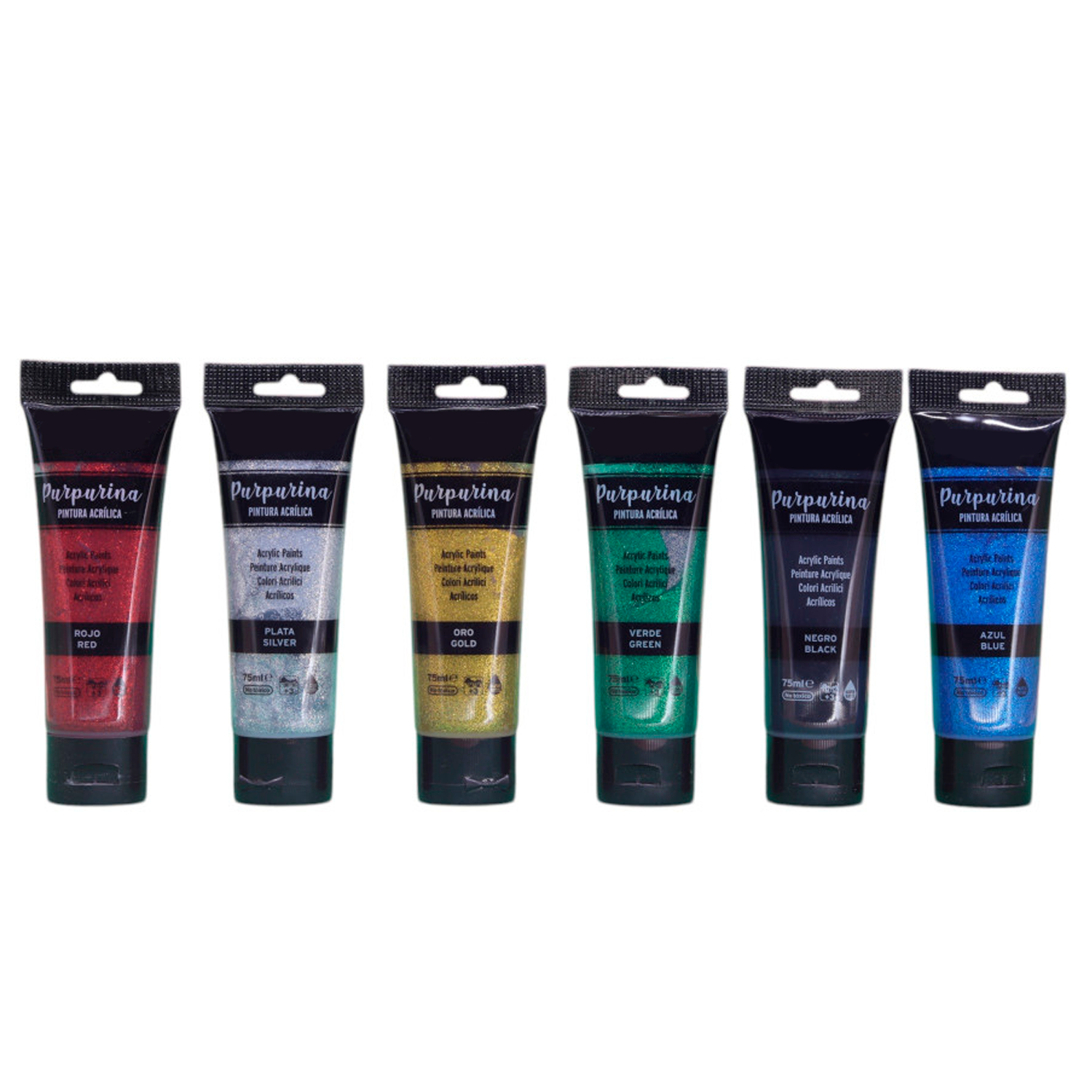 Pack Pinturas Acrílicas Purpurina De 6 Colores Para Lienzos Y Manualidades 75 Ml Multicolor