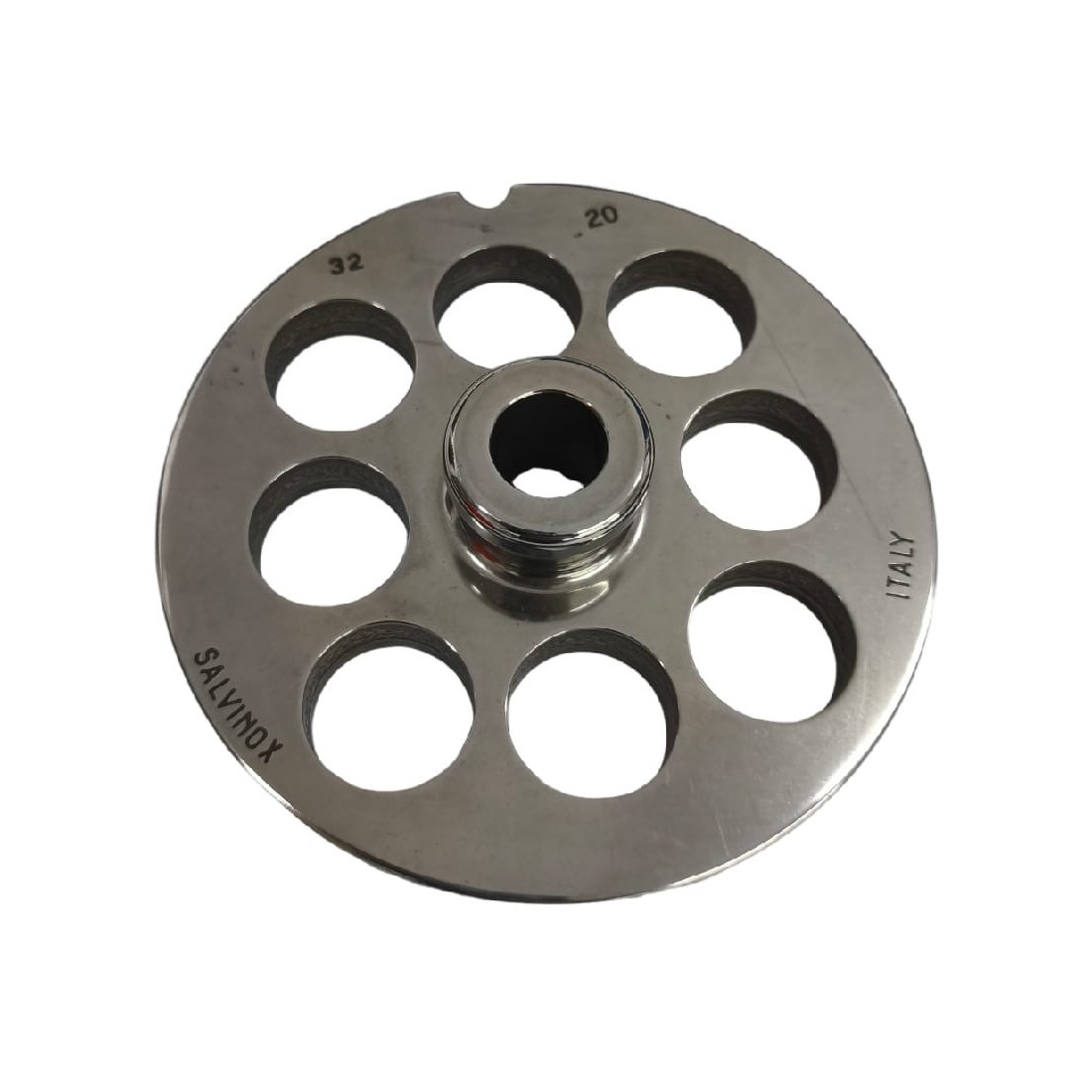 Placa Picadora de carne 32 Taladro 20mm scon pivote 1 Muesca Inoxidable Enterprise Salvinox Salvador Italy