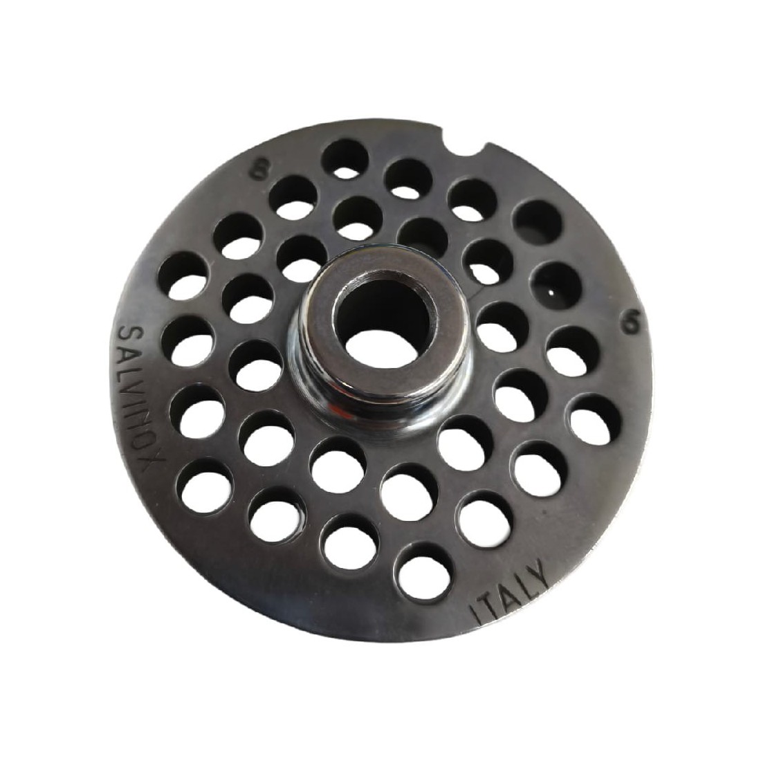 Placa Picadora de carne 8 Taladro 6mm con pivote 1 Muesca Inoxidable Enterprise Salvinox